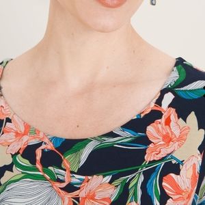 Chico's S, M & XL.  Touch of Cool Trop Tango Ballet Elbow Top.  Classic Navy.